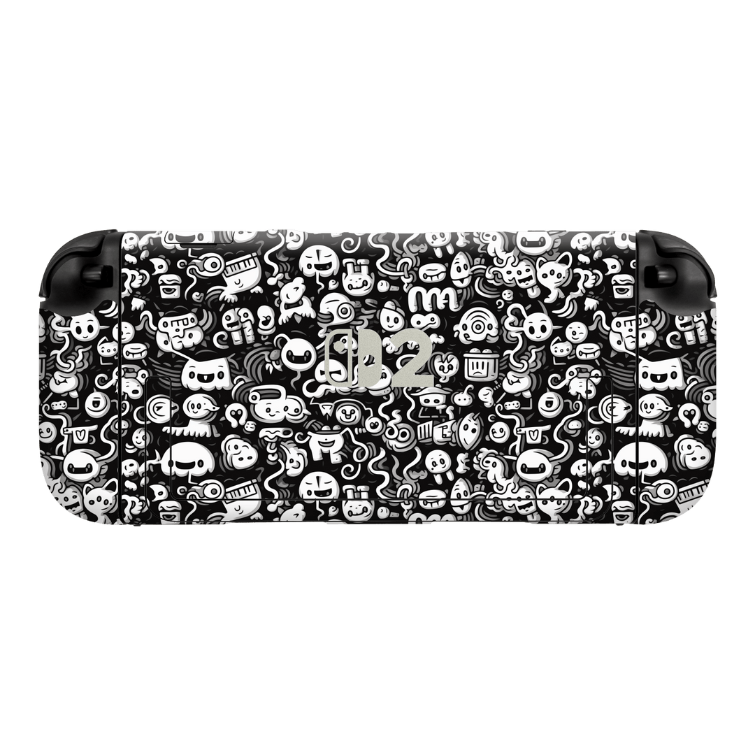 Nintendo Switch 2 Console Print Printed Custom SIGNATURE Pictogram Party Monochrome Black and White Icons Faces Skin Wrap Sticker Decal Cover Protector by QSKINZ | QSKINZ.COM