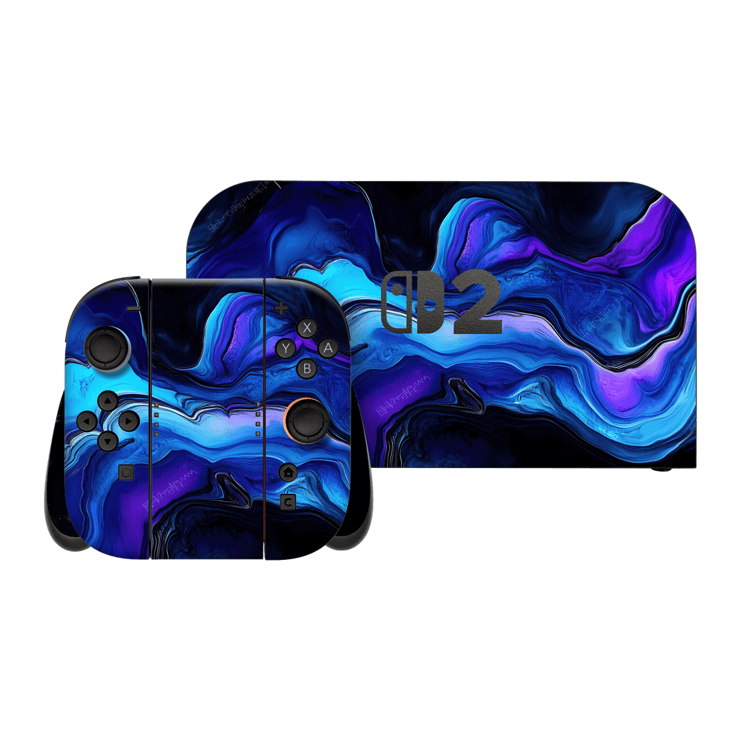 Nintendo Switch 2 Custom Printed SIGNATURE “Agate Geode Blue Marble” Art Skin Wrap Sticker Decal Cover Protector by QSKINZ | QSKINZ.COM