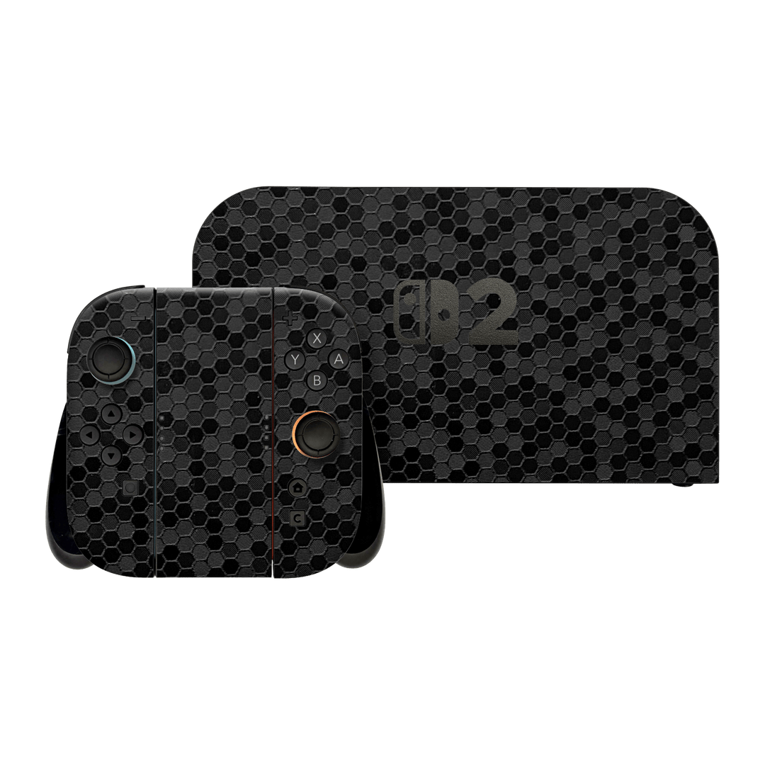 Nintendo Switch 2 Luxuria Black Honeycomb 3D Textured Skin Wrap Sticker Decal Cover Protector by QSKINZ | qskinz.com