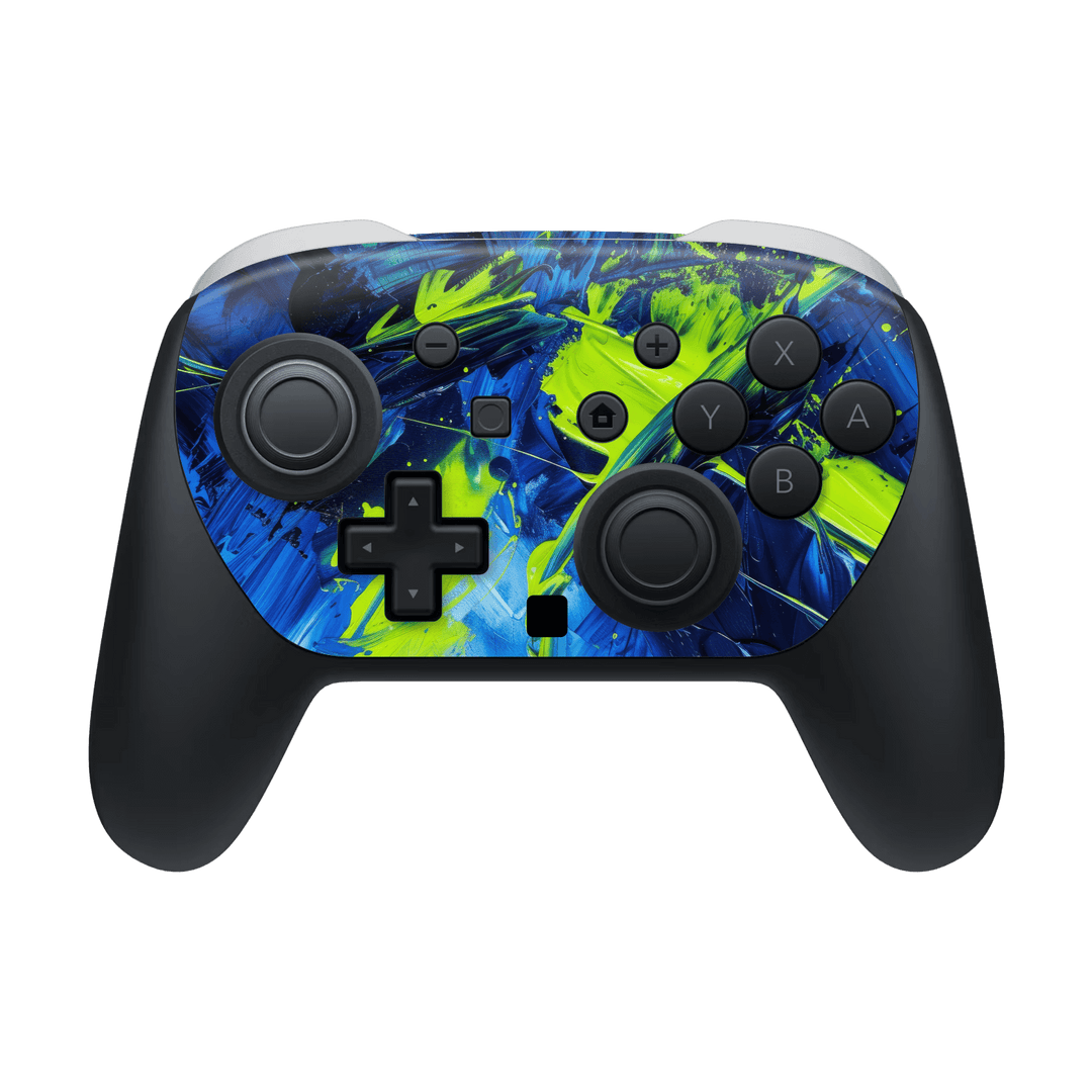 Nintendo Switch 2 PRO CONTROLLER Print Printed Custom SIGNATURE Glowquatic Neon Yellow Green Blue Skin Wrap Sticker Decal Cover Protector by QSKINZ | QSKINZ.COM
