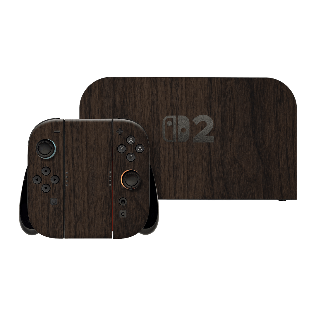 Nintendo Switch 2 Premium Wood Wooden Dark Walnut Matte Textured Skin Wrap Sticker Decal Cover Protector by QSKINZ | qskinz.com