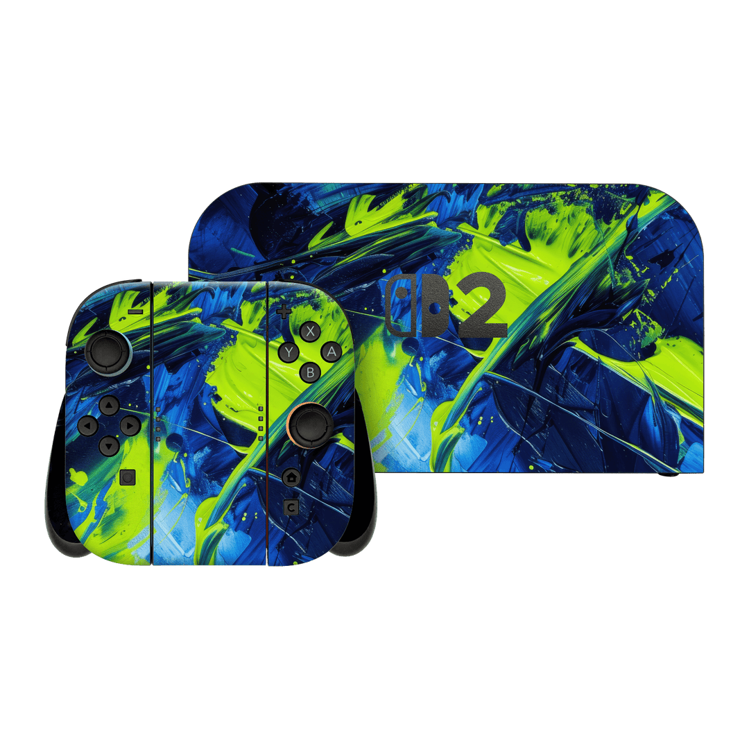 Nintendo Switch 2 Print Printed Custom SIGNATURE Glowquatic Neon Yellow Green Blue Skin Wrap Sticker Decal Cover Protector by QSKINZ | QSKINZ.COM