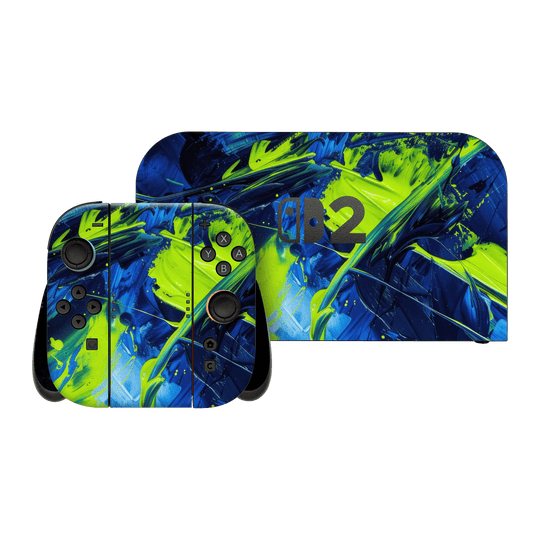 Nintendo Switch 2 Print Printed Custom SIGNATURE Glowquatic Neon Yellow Green Blue Skin Wrap Sticker Decal Cover Protector by QSKINZ | QSKINZ.COM