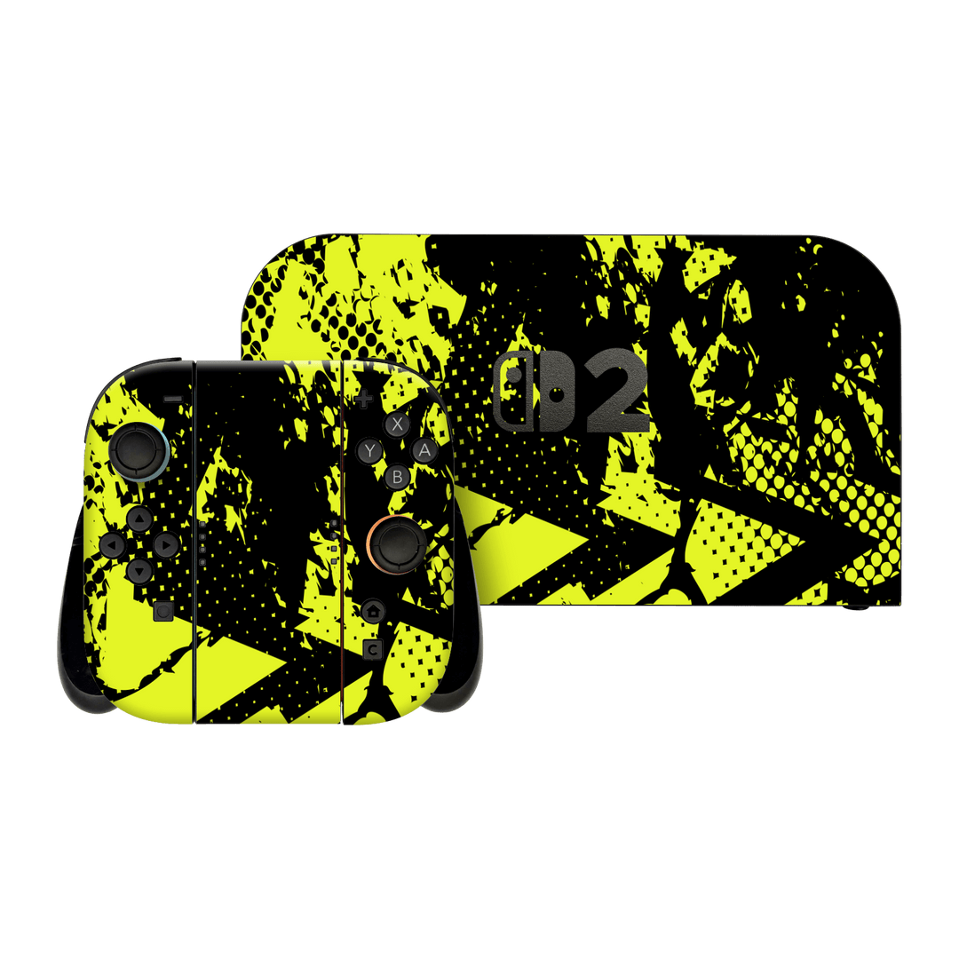 Nintendo Switch 2 Print Printed Custom SIGNATURE Grunge Yellow Green Trace Skin Wrap Sticker Decal Cover Protector by QSKINZ | QSKINZ.COM