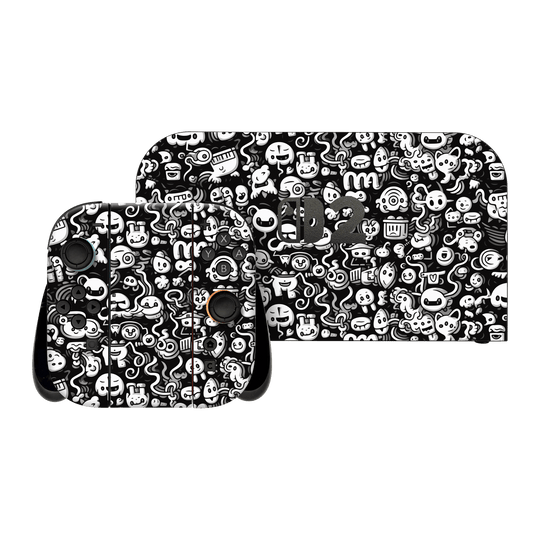 Nintendo Switch 2 Print Printed Custom SIGNATURE Pictogram Party Monochrome Black and White Icons Faces Skin Wrap Sticker Decal Cover Protector by QSKINZ | QSKINZ.COM