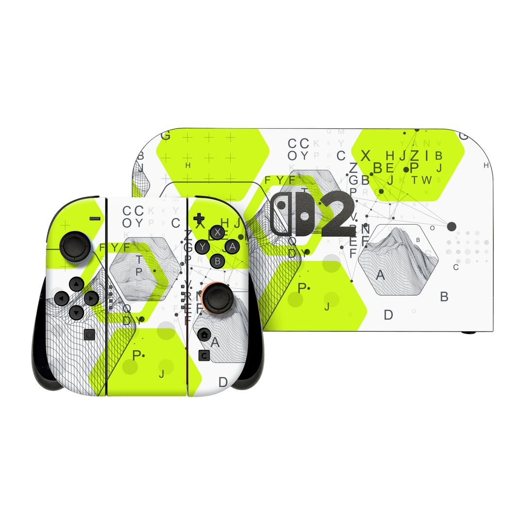 Nintendo Switch 2 Printed Custom SIGNATURE “Neural Realm” AI Science Green & White Skin Wrap Sticker Decal Cover Protector by QSKINZ | QSKINZ.COM