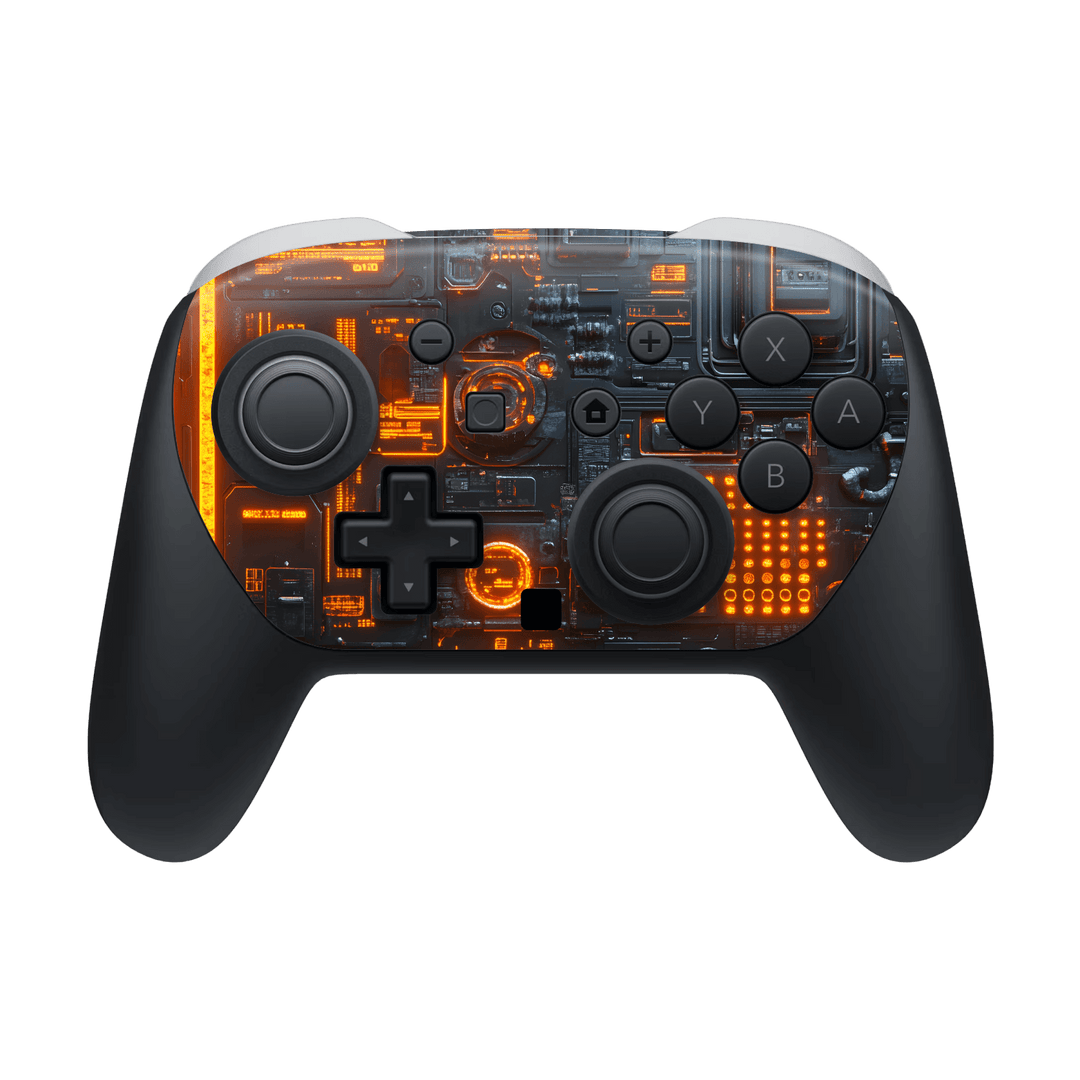 Nintendo Switch 2 Pro Controller Custom Printed SIGNATURE “Nexora” Orange Fire Technology Skin Wrap Sticker Decal Cover Protector by QSKINZ | QSKINZ.COM