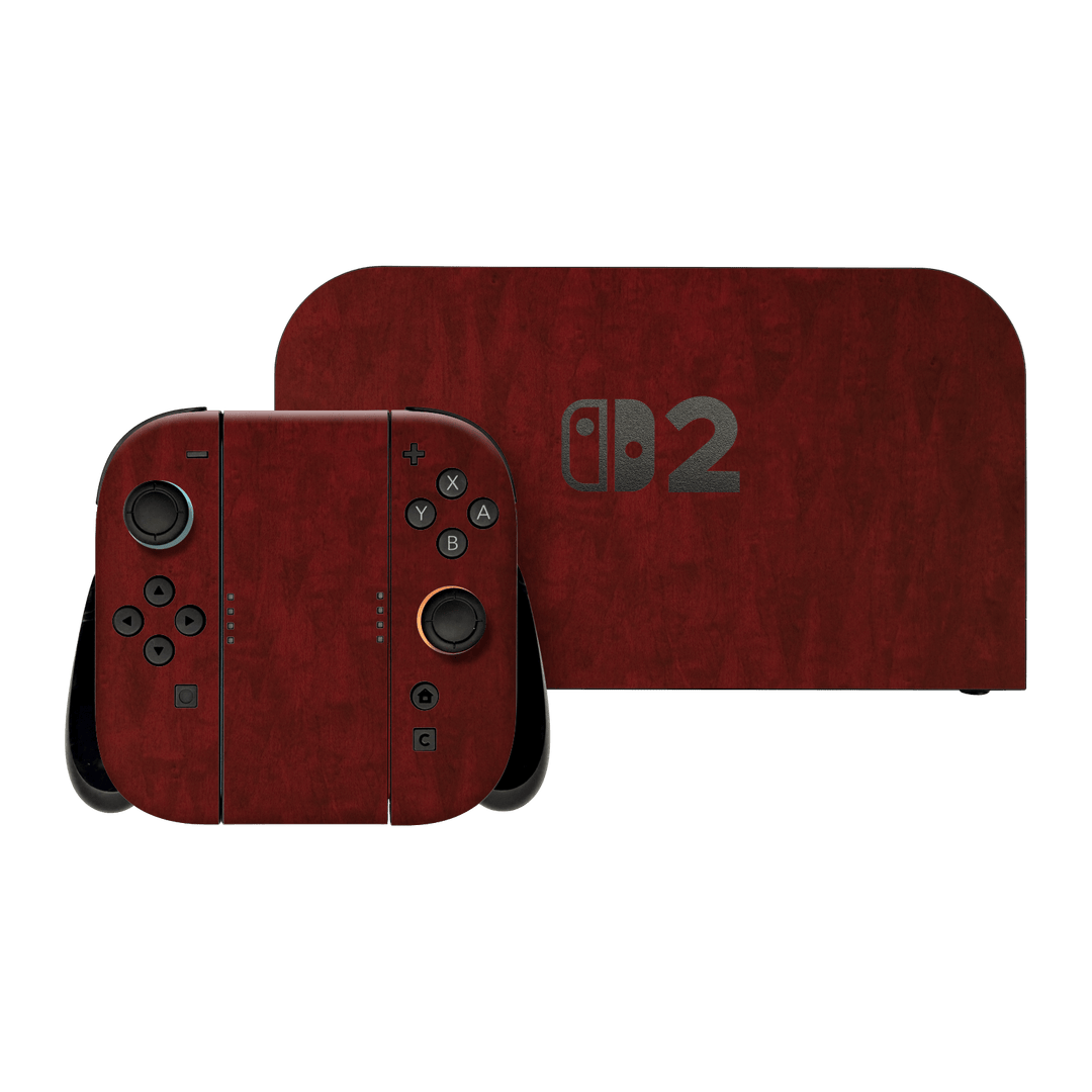 Nintendo Switch 2 Scarlet Red Wood Wooden Satin Skin Wrap Sticker Decal Cover Protector by QSKINZ | qskinz.com