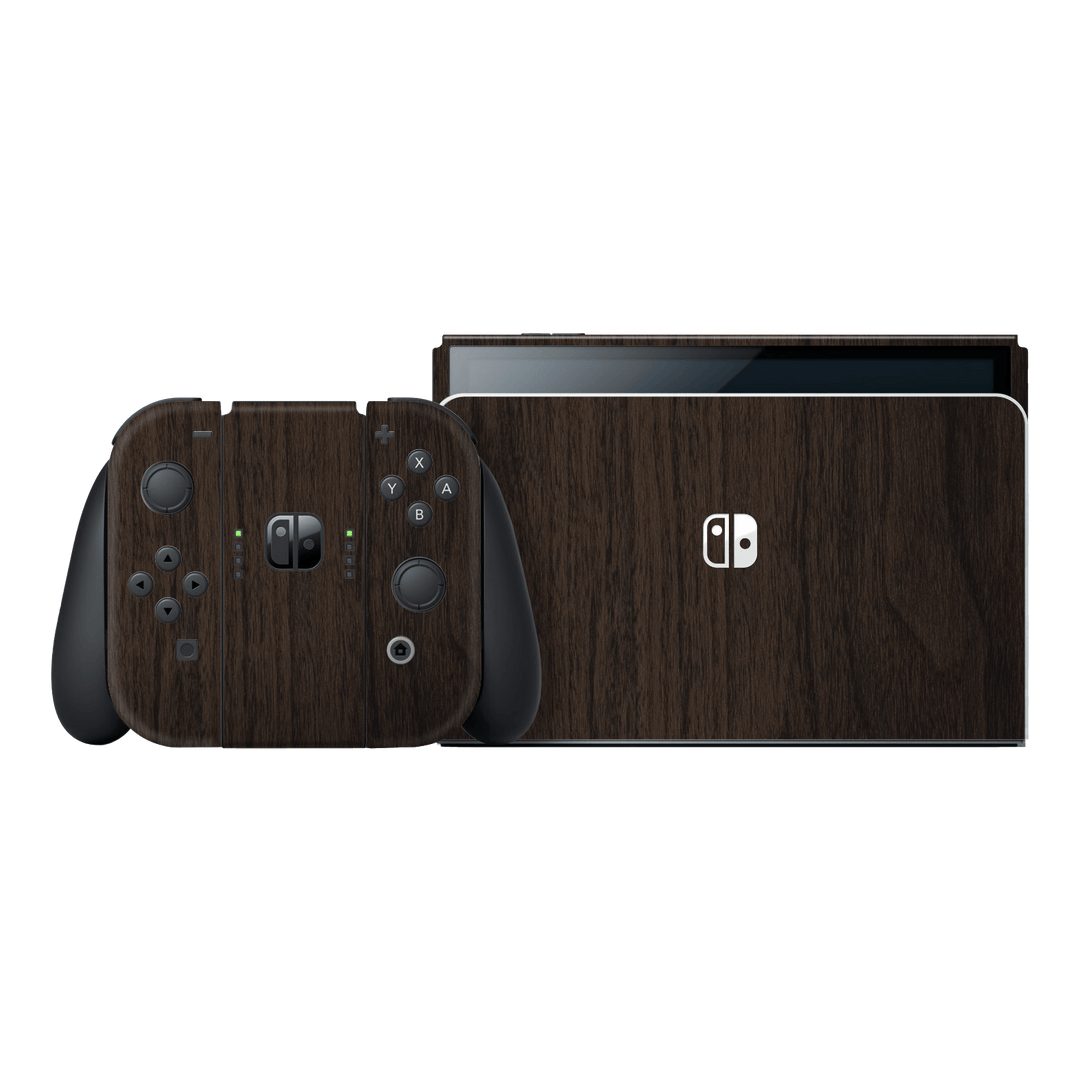 Nintendo Switch OLED Premium Wood Wooden Dark Walnut Matte Textured Skin Wrap Sticker Decal Cover Protector by QSKINZ | qskinz.com