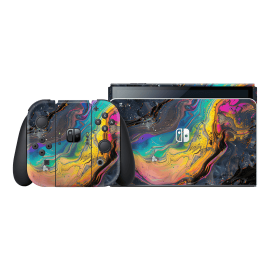 Nintendo Switch OLED Print Printed Custom SIGNATURE Aurora Auroria Stone Marble Rainbow Skin Wrap Sticker Decal Cover Protector by QSKINZ | QSKINZ.COM