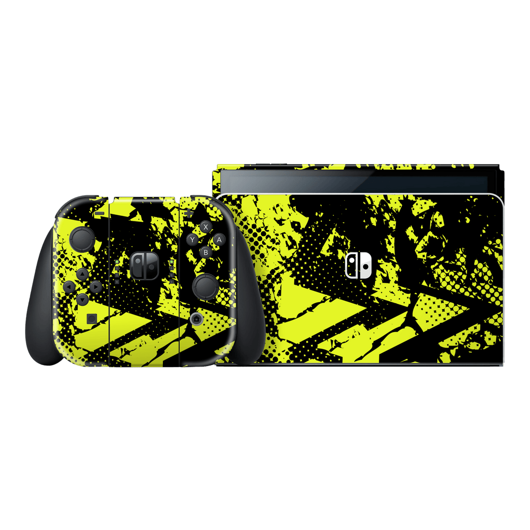 Nintendo Switch OLED Print Printed Custom SIGNATURE Grunge Yellow Green Trace Skin Wrap Sticker Decal Cover Protector by QSKINZ | QSKINZ.COM