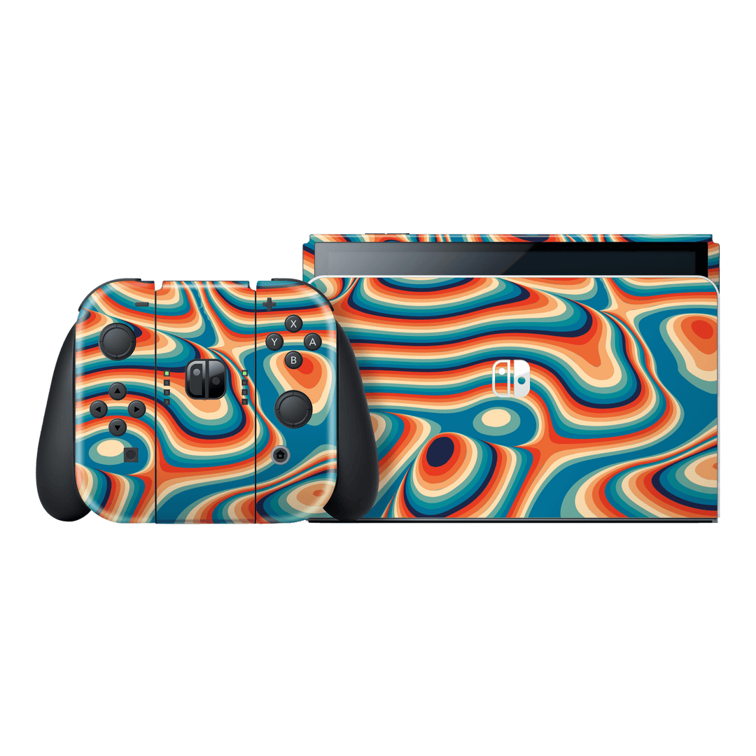 Nintendo Switch OLED Print Printed Custom SIGNATURE Swirltro Swirl Retro 70s 80s Warm Colours Skin Wrap Sticker Decal Cover Protector by QSKINZ | QSKINZ.COM