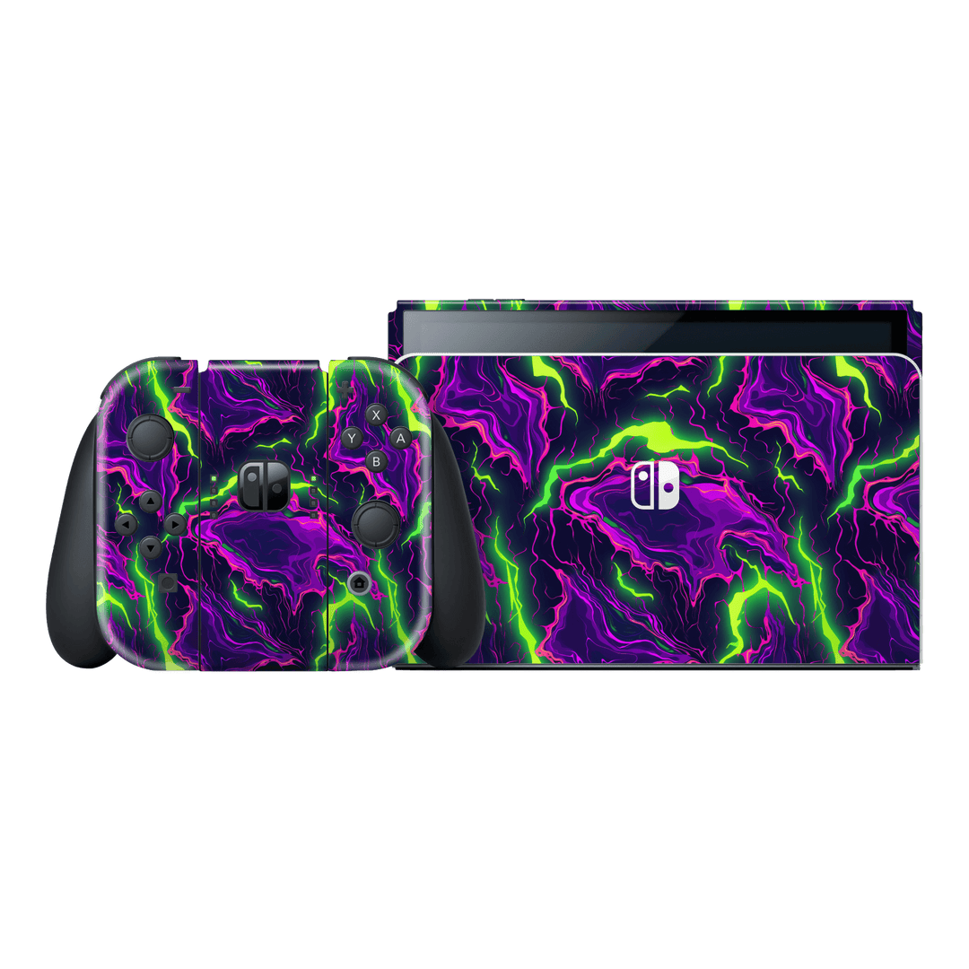 Nintendo Switch OLED Print Printed Custom SIGNATURE Twisterra Twist Neon Purple Yellow Green Anime Skin Wrap Sticker Decal Cover Protector by QSKINZ | QSKINZ.COM
