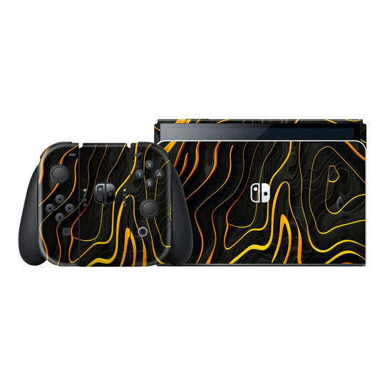 Nintendo Switch OLED Print Printed Custom SIGNATURE Wave Waves Waver Yellow and Black Skin Wrap Sticker Decal Cover Protector by QSKINZ | QSKINZ.COM