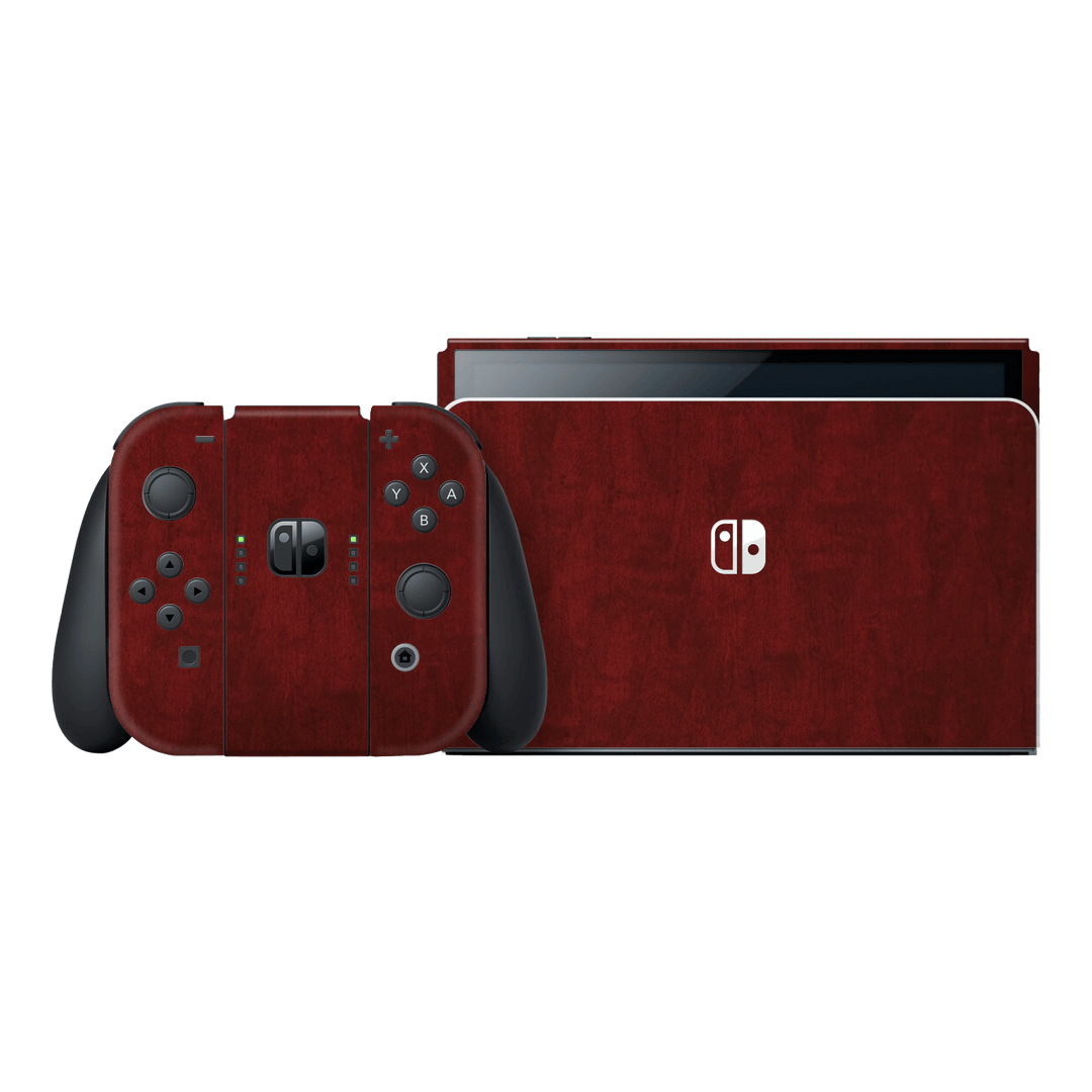Nintendo Switch OLED Scarlet Red Wood Wooden Satin Skin Wrap Sticker Decal Cover Protector by QSKINZ | qskinz.com