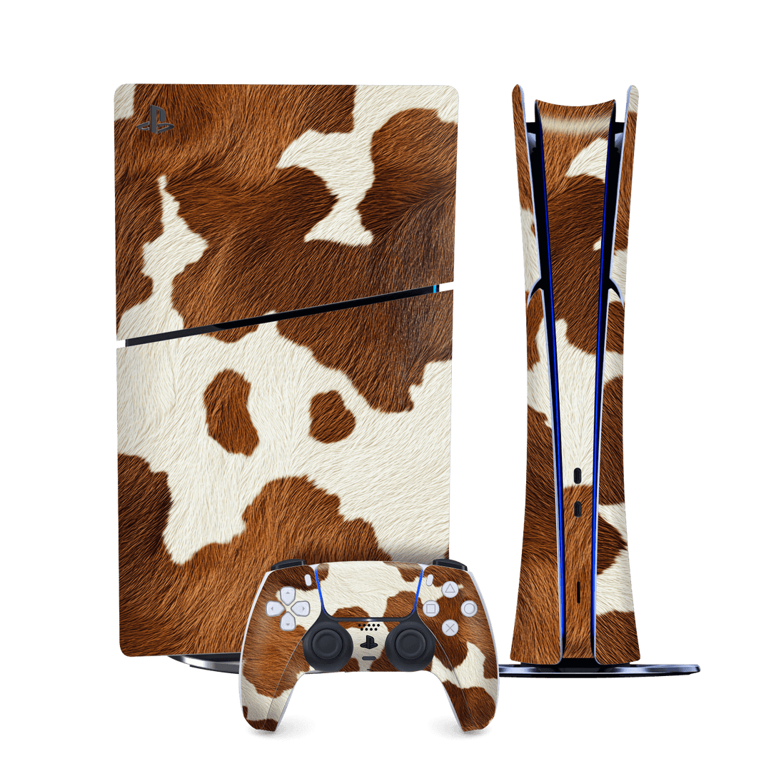 PS5 Slim (Digital Edition) Print Printed Custom SIGNATURE MOO Cow Print Cowhide Skin Wrap Sticker Decal Cover Protector by QSKINZ | QSKINZ.COM