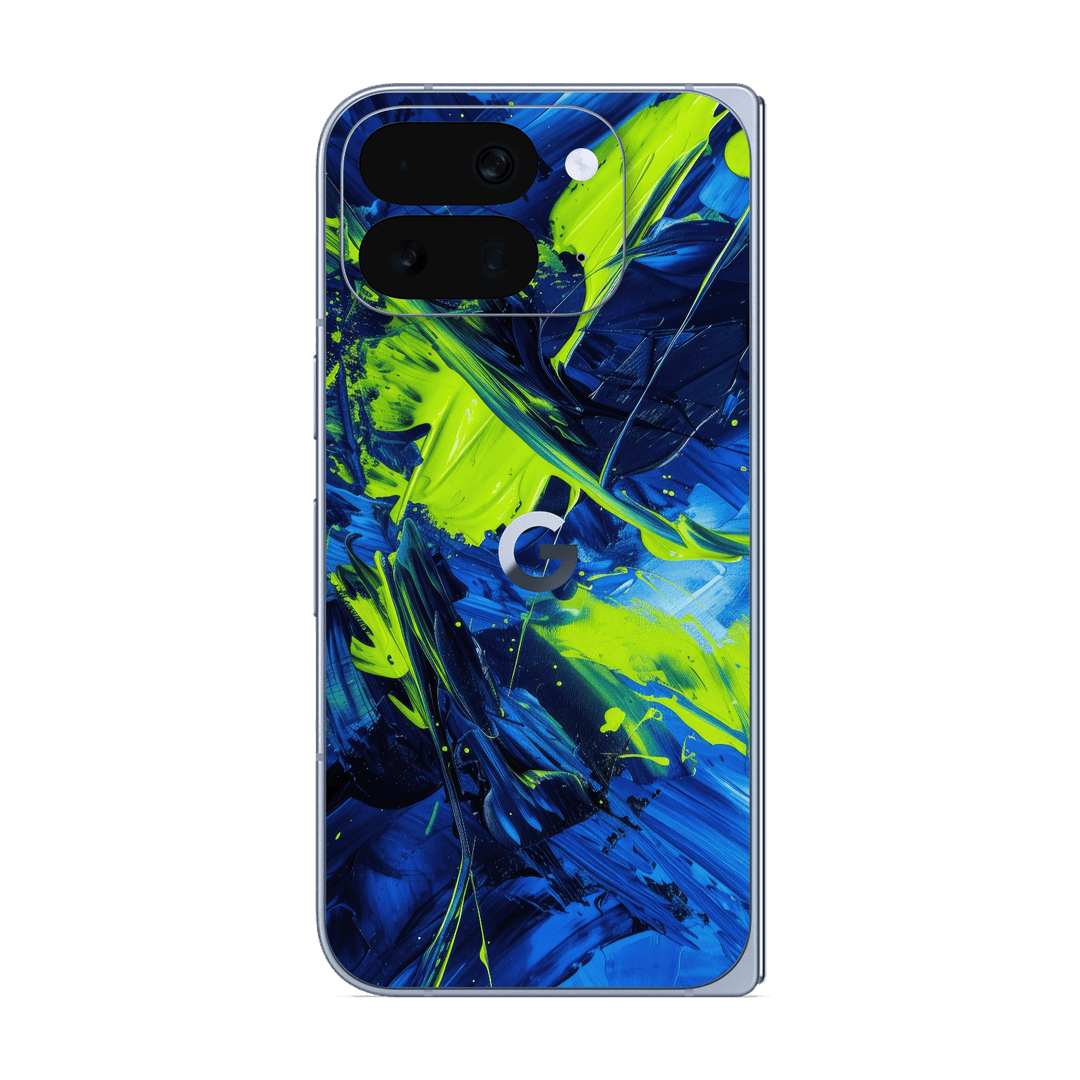 Pixel 10 Pro FOLD Print Printed Custom SIGNATURE Glowquatic Neon Yellow Green Blue Skin Wrap Sticker Decal Cover Protector by QSKINZ | QSKINZ.COM