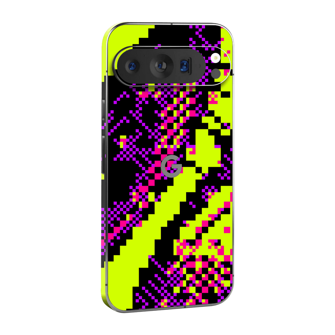 Pixel 9 PRO Custom Printed SIGNATURE “Neonix” Purple Green Pixelated Skin Wrap Sticker Decal Cover Protector by QSKINZ | QSKINZ.COM