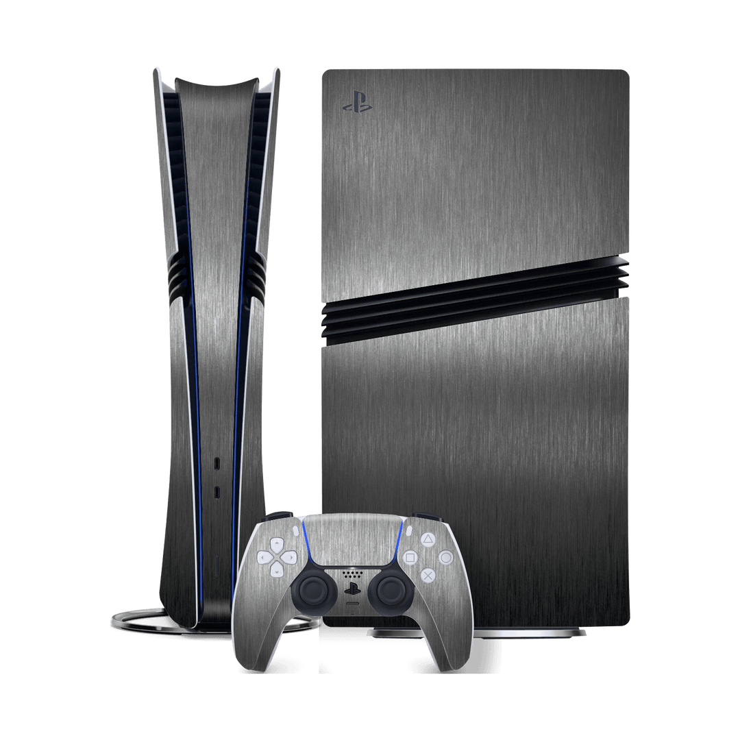 PlayStation 5 PRO (PS5 PRO) Brushed Metal Titanium Metallic Skin Wrap Sticker Decal Cover Protector by QSKINZ | qskinz.com