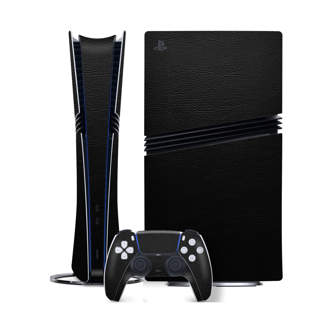 PlayStation 5 PRO (PS5 PRO) Luxuria BLACK LEATHER Riders Skin Wrap Sticker Decal Cover Protector by QSKINZ | qskinz.com