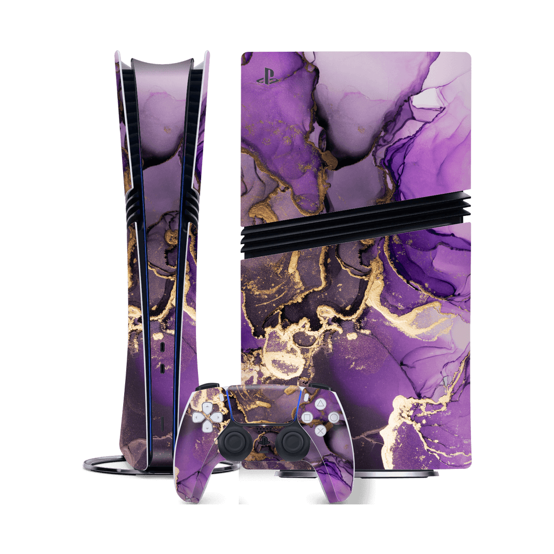 PlayStation 5 PRO (PS5 PRO) Print Printed Custom SIGNATURE AGATE GEODE Purple-Gold Skin Wrap Sticker Decal Cover Protector by QSKINZ | qskinz.com