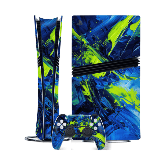 PlayStation 5 PRO (PS5 PRO) Print Printed Custom SIGNATURE Glowquatic Neon Yellow Green Blue Skin Wrap Sticker Decal Cover Protector by QSKINZ | QSKINZ.COM