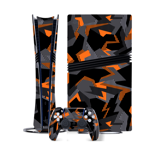 PlayStation 5 PRO (PS5 PRO) Print Printed Custom SIGNATURE Sharp-Edged Orange Camo Camouflage Skin Wrap Sticker Decal Cover Protector by QSKINZ | qskinz.com