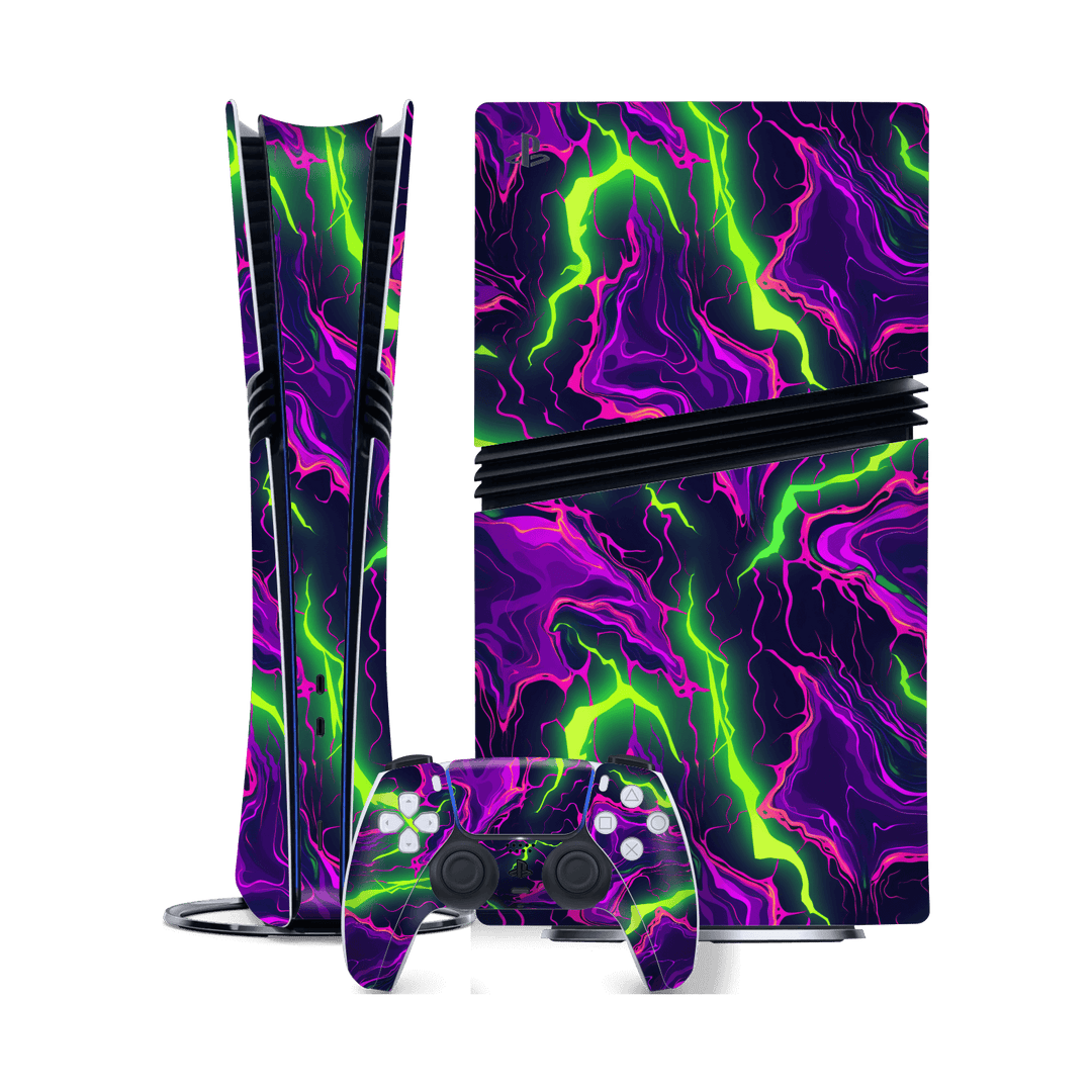 PlayStation 5 PRO (PS5 PRO) Print Printed Custom SIGNATURE Twisterra Twist Neon Purple Yellow Green Anime Skin Wrap Sticker Decal Cover Protector by QSKINZ | QSKINZ.COM