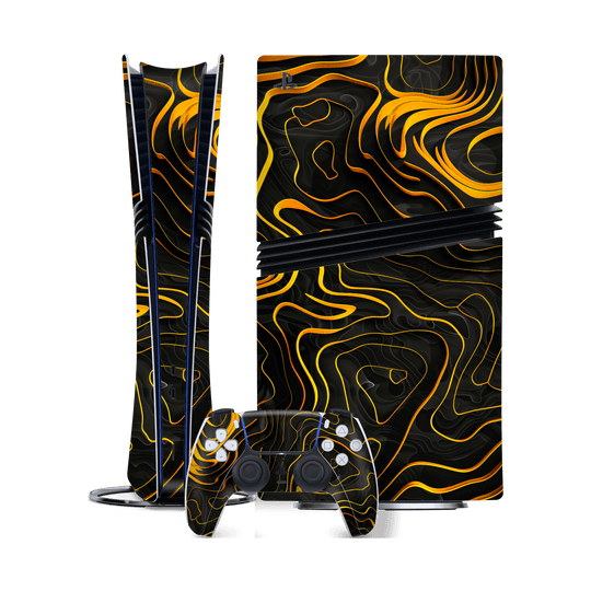 PlayStation 5 PRO (PS5 PRO) Print Printed Custom SIGNATURE Wave Waves Waver Yellow and Black Skin Wrap Sticker Decal Cover Protector by QSKINZ | QSKINZ.COM