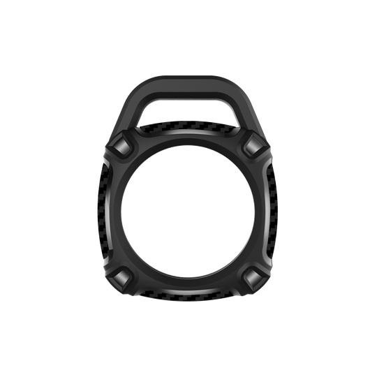 Qskinz AirTag case in black shown from the front with a strong protective design.
