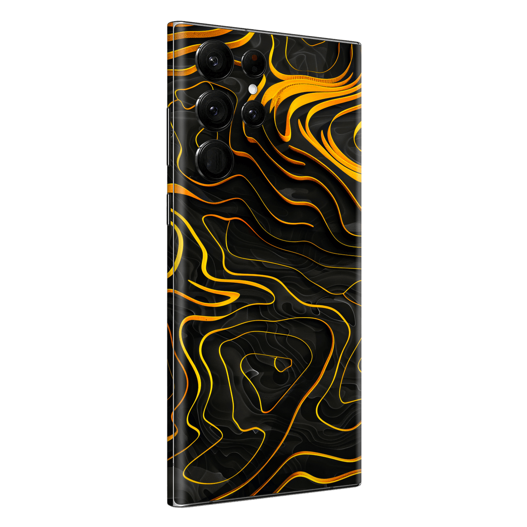 Samsung Galaxy S22 ULTRA Print Printed Custom SIGNATURE Wave Waves Waver Yellow and Black Skin Wrap Sticker Decal Cover Protector by QSKINZ | QSKINZ.COM