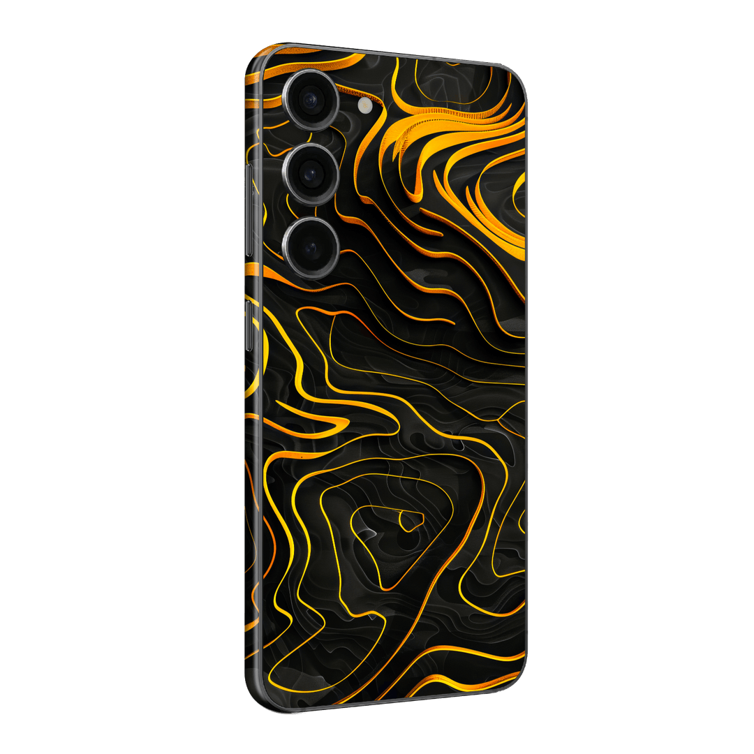 Samsung Galaxy S23 Print Printed Custom SIGNATURE Wave Waves Waver Yellow and Black Skin Wrap Sticker Decal Cover Protector by QSKINZ | QSKINZ.COM