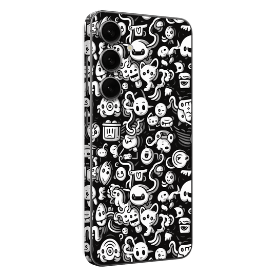Samsung Galaxy S24(FE) Print Printed Custom SIGNATURE Pictogram Party Monochrome Black and White Icons Faces Skin Wrap Sticker Decal Cover Protector by QSKINZ | QSKINZ.COM