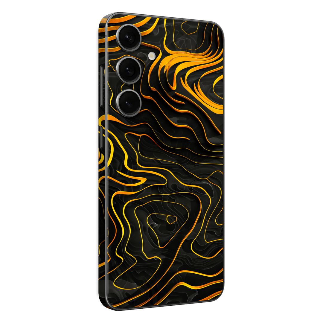 Samsung Galaxy S24(FE) Print Printed Custom SIGNATURE Wave Waves Waver Yellow and Black Skin Wrap Sticker Decal Cover Protector by QSKINZ | QSKINZ.COM