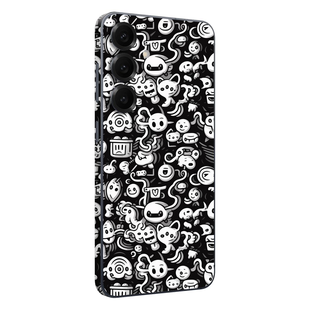 Samsung Galaxy S25 Print Printed Custom SIGNATURE Pictogram Party Monochrome Black and White Icons Faces Skin Wrap Sticker Decal Cover Protector by QSKINZ | QSKINZ.COM