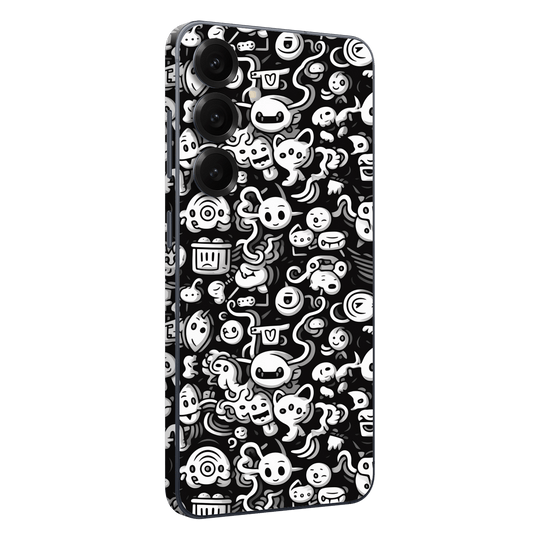 Samsung Galaxy S25 Print Printed Custom SIGNATURE Pictogram Party Monochrome Black and White Icons Faces Skin Wrap Sticker Decal Cover Protector by QSKINZ | QSKINZ.COM