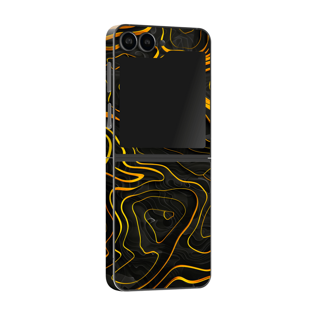Samsung Galaxy Z Flip 6 Print Printed Custom SIGNATURE Wave Waves Waver Yellow and Black Skin Wrap Sticker Decal Cover Protector by QSKINZ | QSKINZ.COM