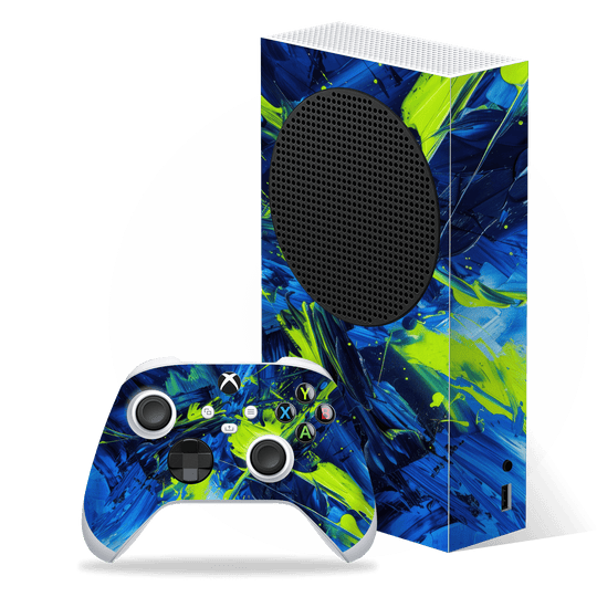 Xbox SERIES S Print Printed Custom SIGNATURE Glowquatic Neon Yellow Green Blue Skin Wrap Sticker Decal Cover Protector by QSKINZ | QSKINZ.COM