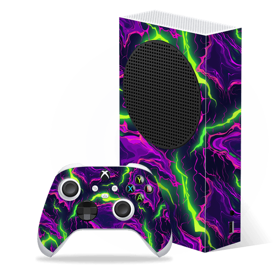 Xbox SERIES S Print Printed Custom SIGNATURE Twisterra Twist Neon Purple Yellow Green Anime Skin Wrap Sticker Decal Cover Protector by QSKINZ | QSKINZ.COM