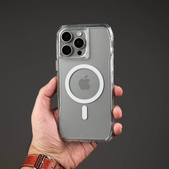 iPhone 15 Pro MAX and iPhone 15 PRO Qcaze MIRAGE - the ultimate clear phone case hand