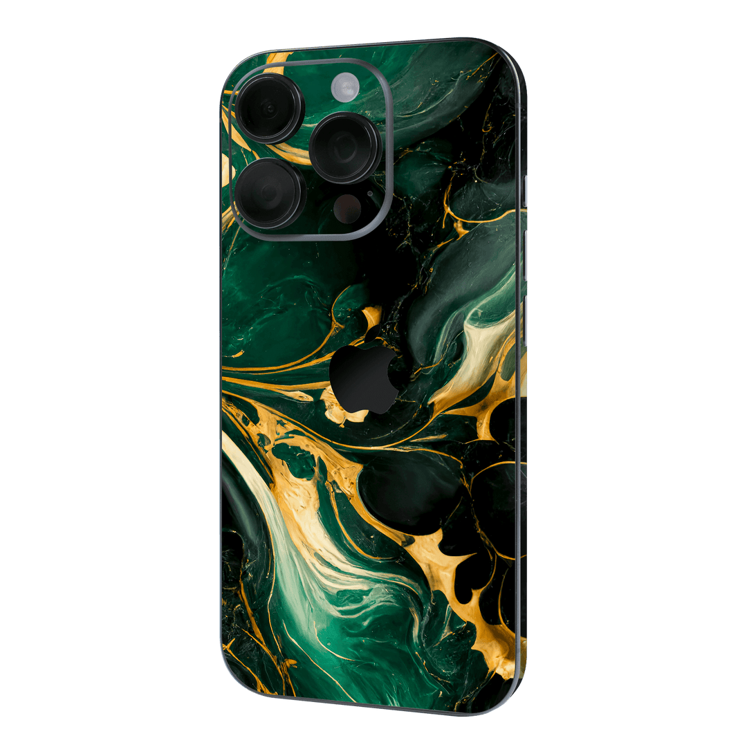 iPhone 16 PRO Print Printed Custom SIGNATURE Agate Geode Royal Green Gold Skin Wrap Sticker Decal Cover Protector QSKINZ | qskinz.com