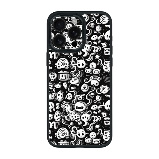 iPhone 16 PRO Print Printed Custom SIGNATURE Pictogram Party Monochrome Black and White Icons Faces Case by QSKINZ | QSKINZ.COM
