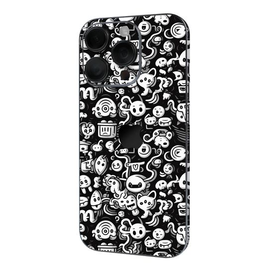 iPhone 16 PRO Print Printed Custom SIGNATURE Pictogram Party Monochrome Black and White Icons Faces Skin Wrap Sticker Decal Cover Protector QSKINZ | QSKINZ.COM