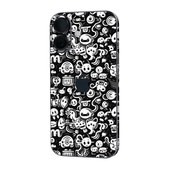 iPhone 16 Plus Print Printed Custom SIGNATURE Pictogram Party Monochrome Black and White Icons Faces Skin Wrap Sticker Decal Cover Protector by QSKINZ | QSKINZ.COM