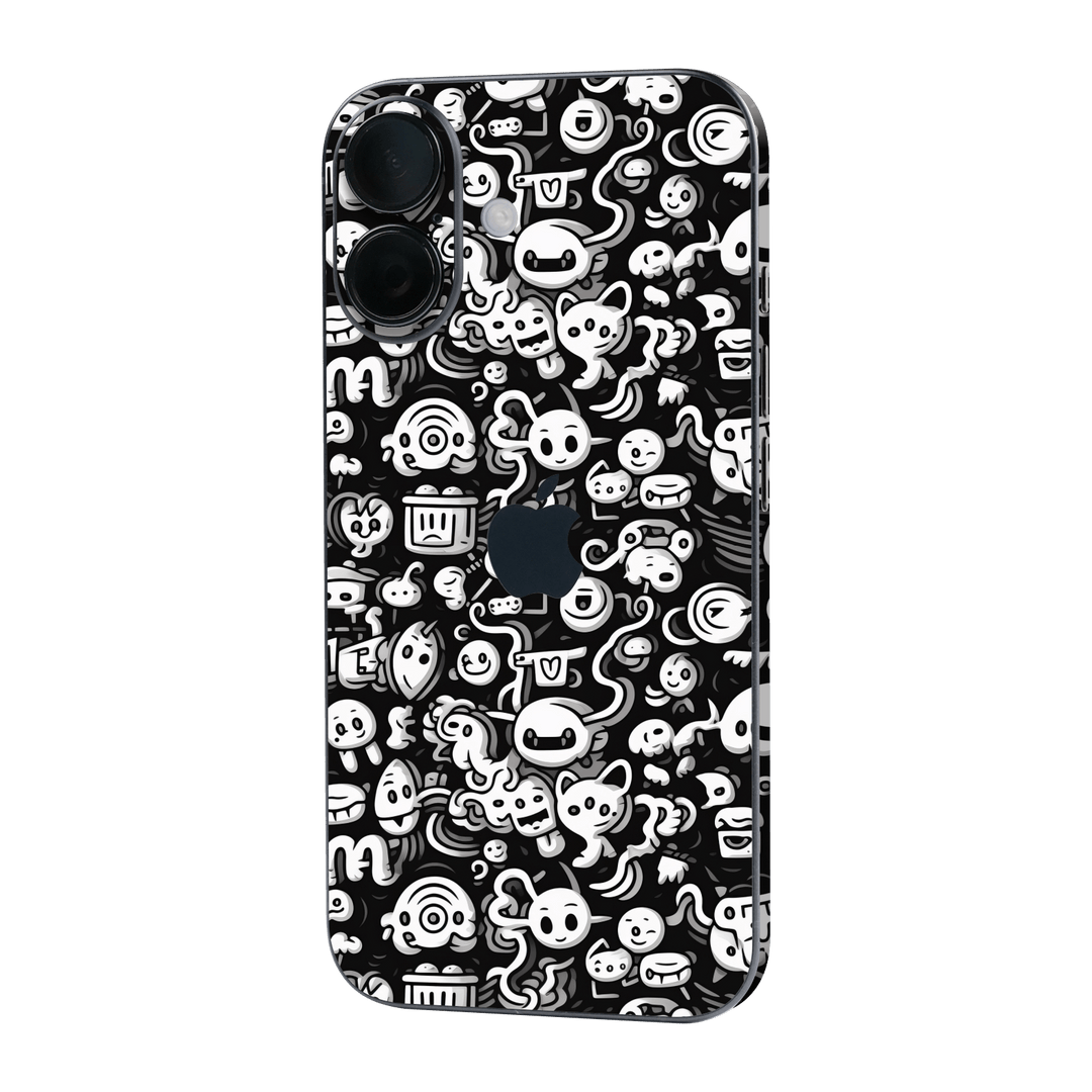 iPhone 16 Print Printed Custom SIGNATURE Pictogram Party Monochrome Black and White Icons Faces Skin Wrap Sticker Decal Cover Protector by QSKINZ | QSKINZ.COM