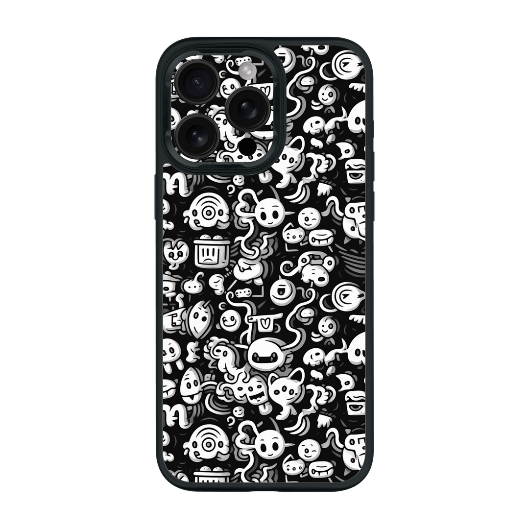 iPhone 16 Pro MAX Qcaze Print Printed Custom SIGNATURE Pictogram Party Monochrome Black and White Icons Faces Case by QSKINZ | QSKINZ.COM