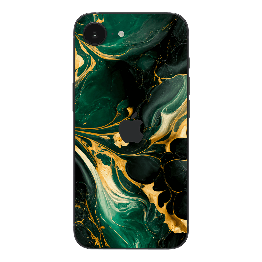 iPhone 16e Print Printed Custom SIGNATURE Agate Geode Royal Green Gold Skin Wrap Sticker Decal Cover Protector by QSKINZ | qskinz.com