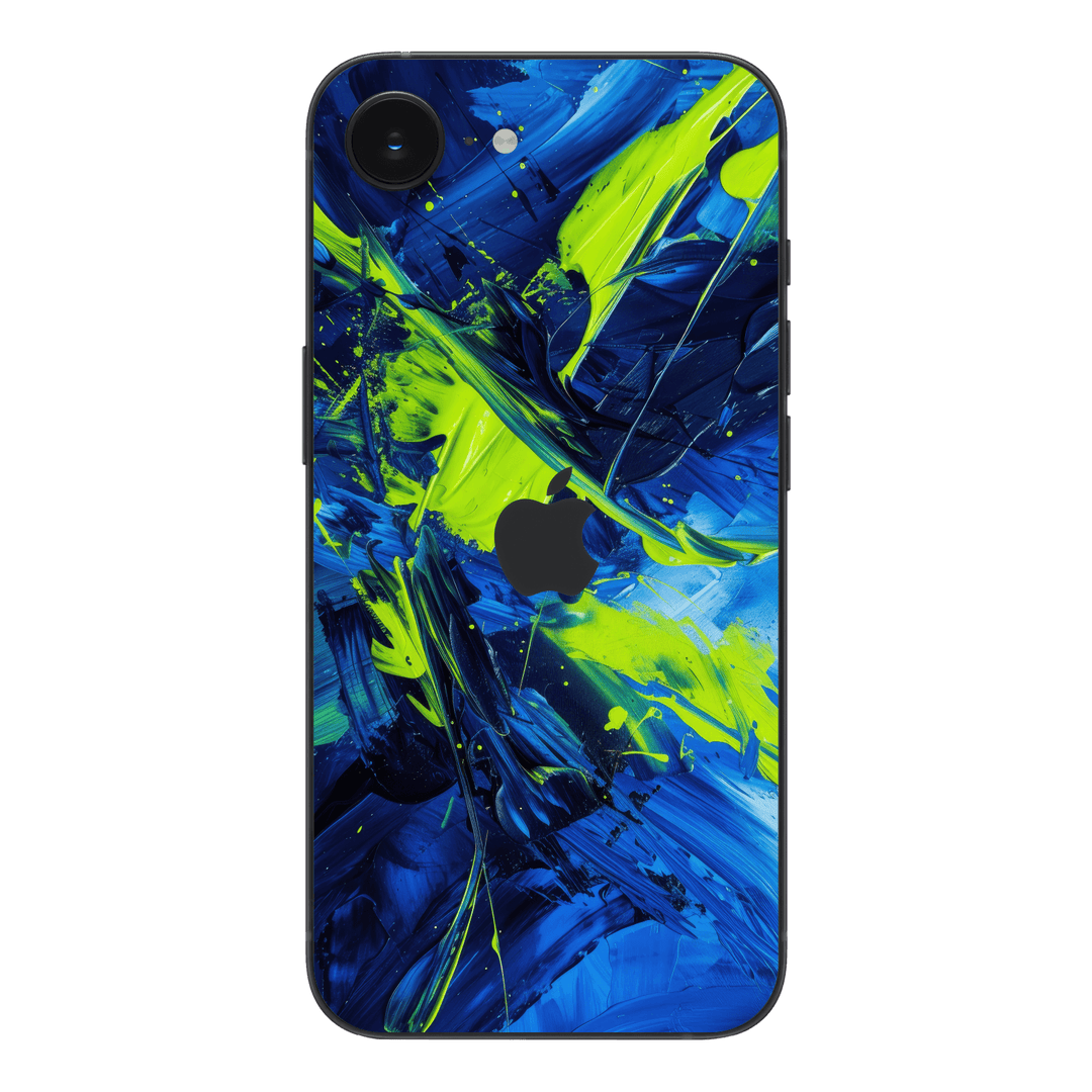 iPhone 16e Print Printed Custom SIGNATURE Glowquatic Neon Yellow Green Blue Skin Wrap Sticker Decal Cover Protector by QSKINZ | QSKINZ.COM