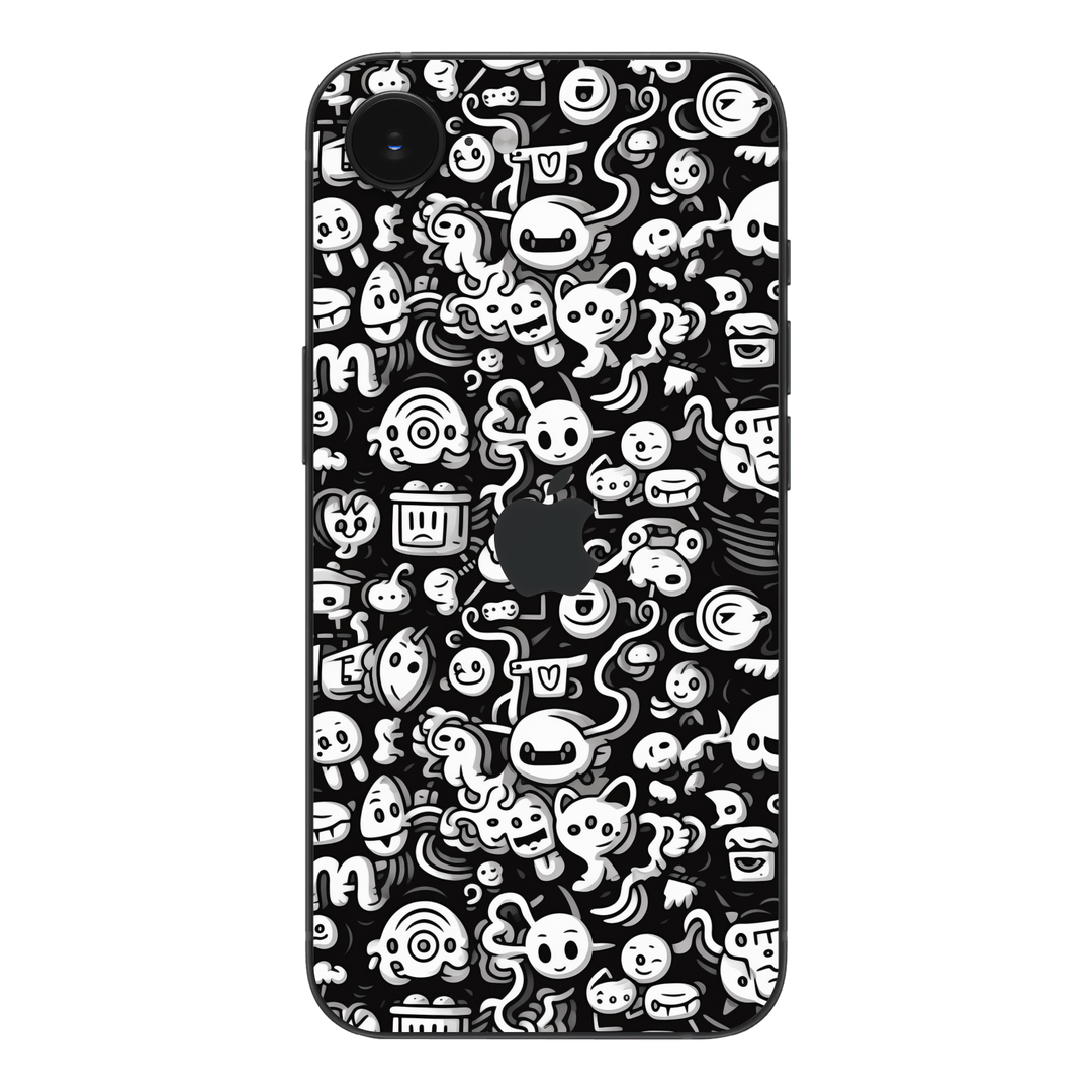 iPhone 16e Print Printed Custom SIGNATURE Pictogram Party Monochrome Black and White Icons Faces Skin Wrap Sticker Decal Cover Protector by QSKINZ | QSKINZ.COM