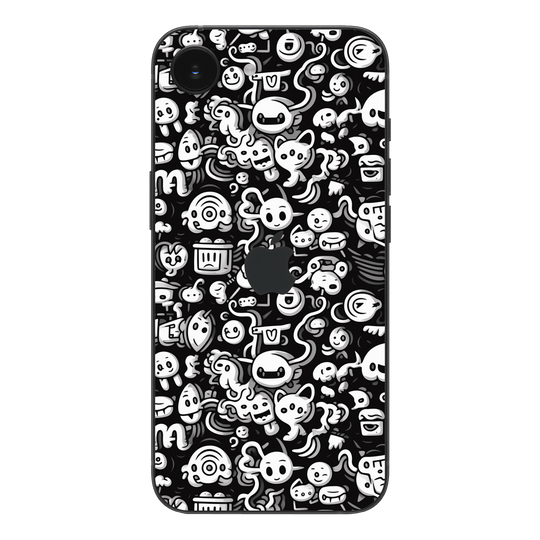 iPhone 16e Print Printed Custom SIGNATURE Pictogram Party Monochrome Black and White Icons Faces Skin Wrap Sticker Decal Cover Protector by QSKINZ | QSKINZ.COM
